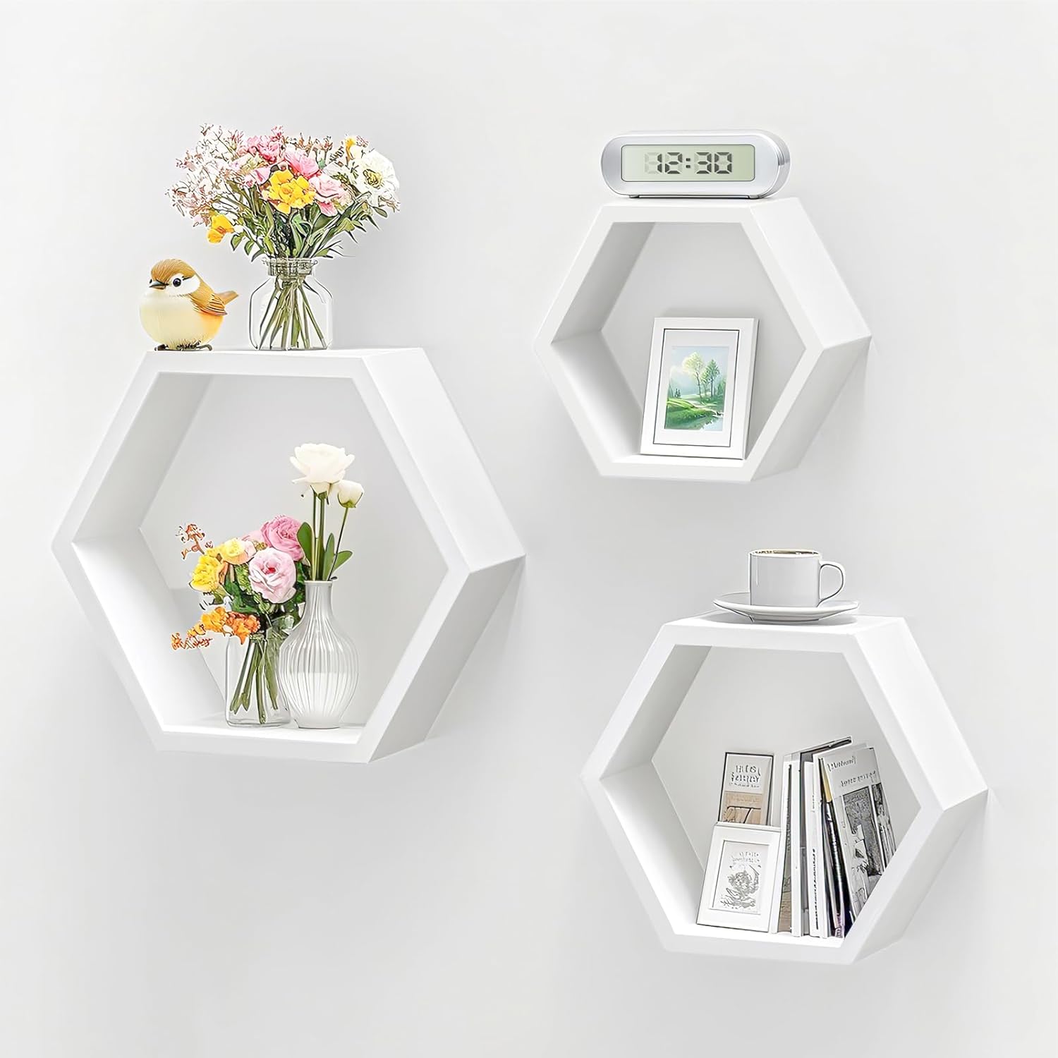 HexaHome– Lot de 3 Étagères Murales Hexagonales Flottantes