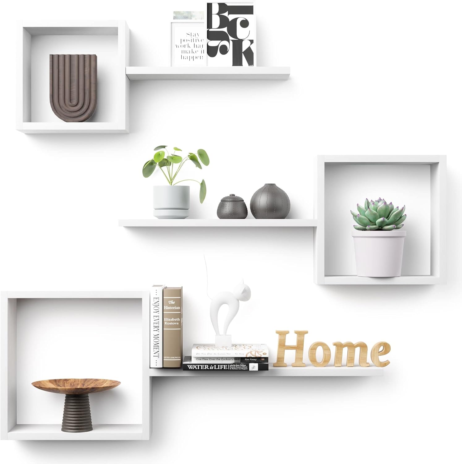 Lot de 6 Étagères Murales Flottantes Carrées – Design Géométrique