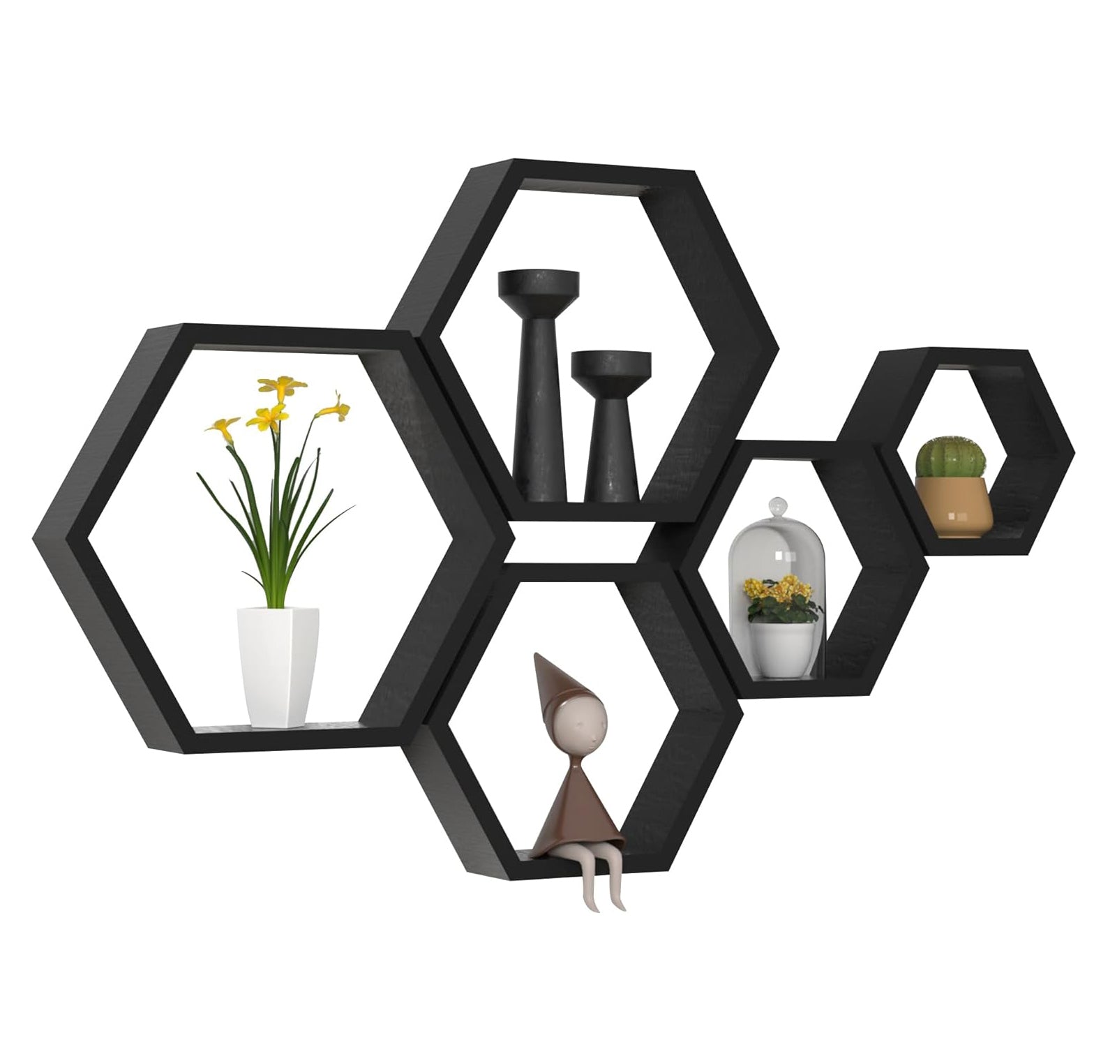 LUDORU – Étagère Murale Hexagonale en Bois « Nid d’Abeille »