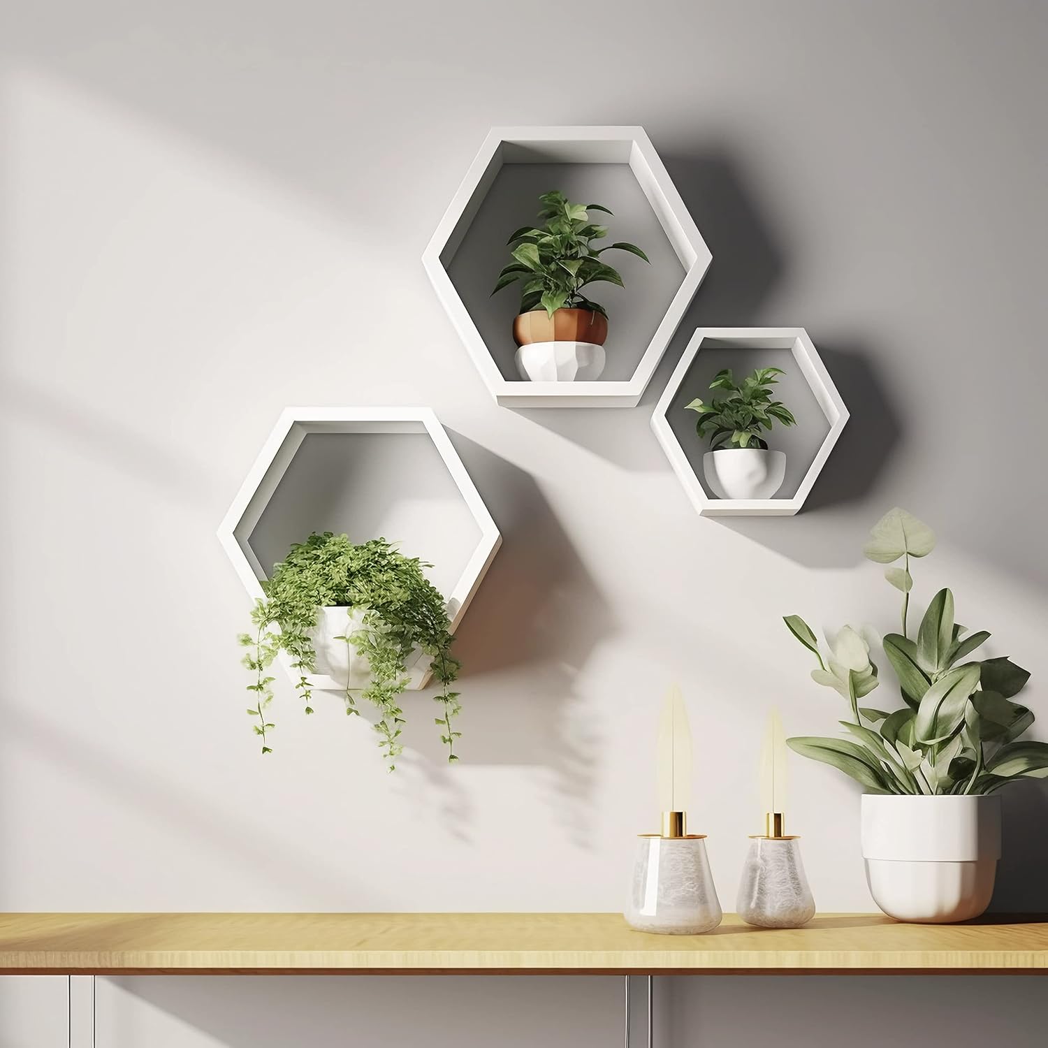 HexaHome– Lot de 3 Étagères Murales Hexagonales Flottantes