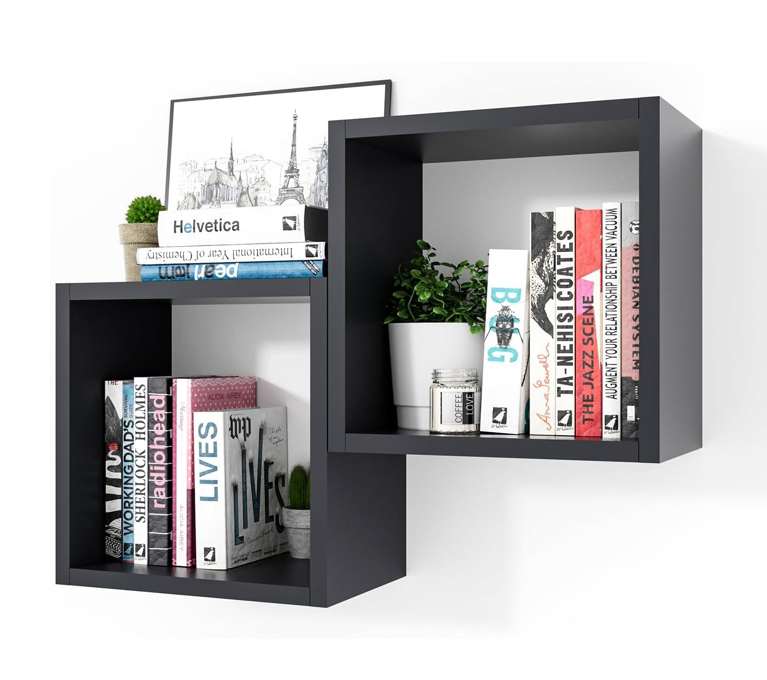 Kaboon – Lot de 2 Étagères Murales Cube Noires