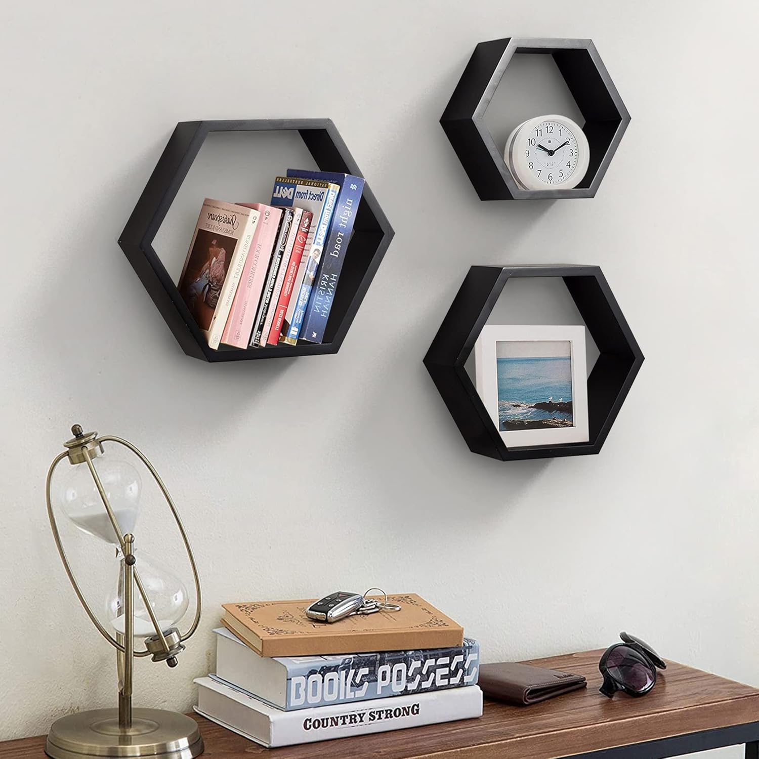 HexaHome– Lot de 3 Étagères Murales Hexagonales Flottantes