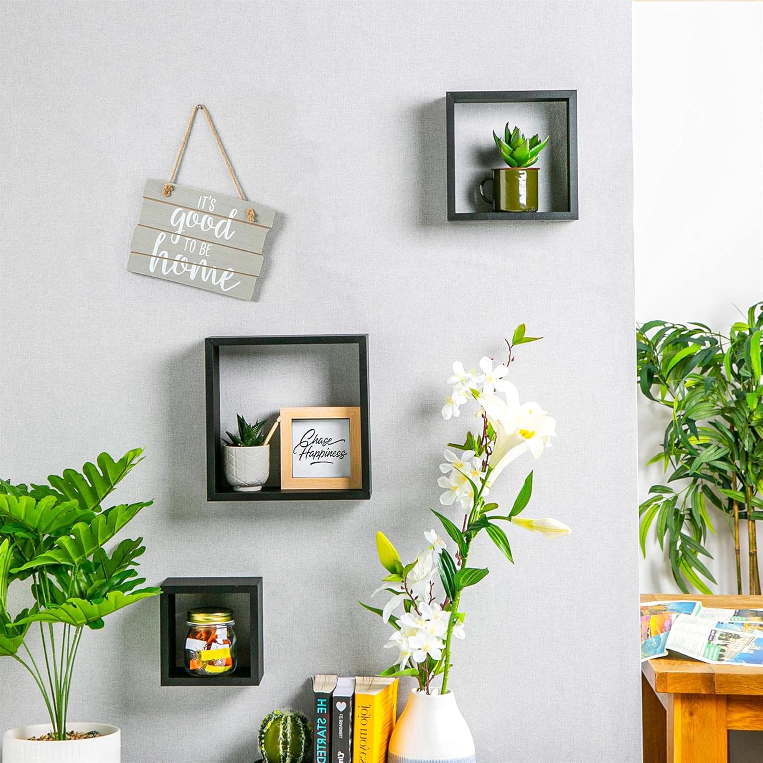 MELANNCO – Lot de 3 Étagères Murales Carrées