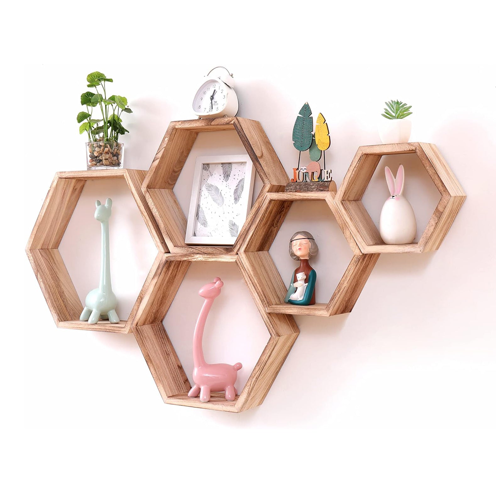 LUDORU – Étagère Murale Hexagonale en Bois « Nid d’Abeille »