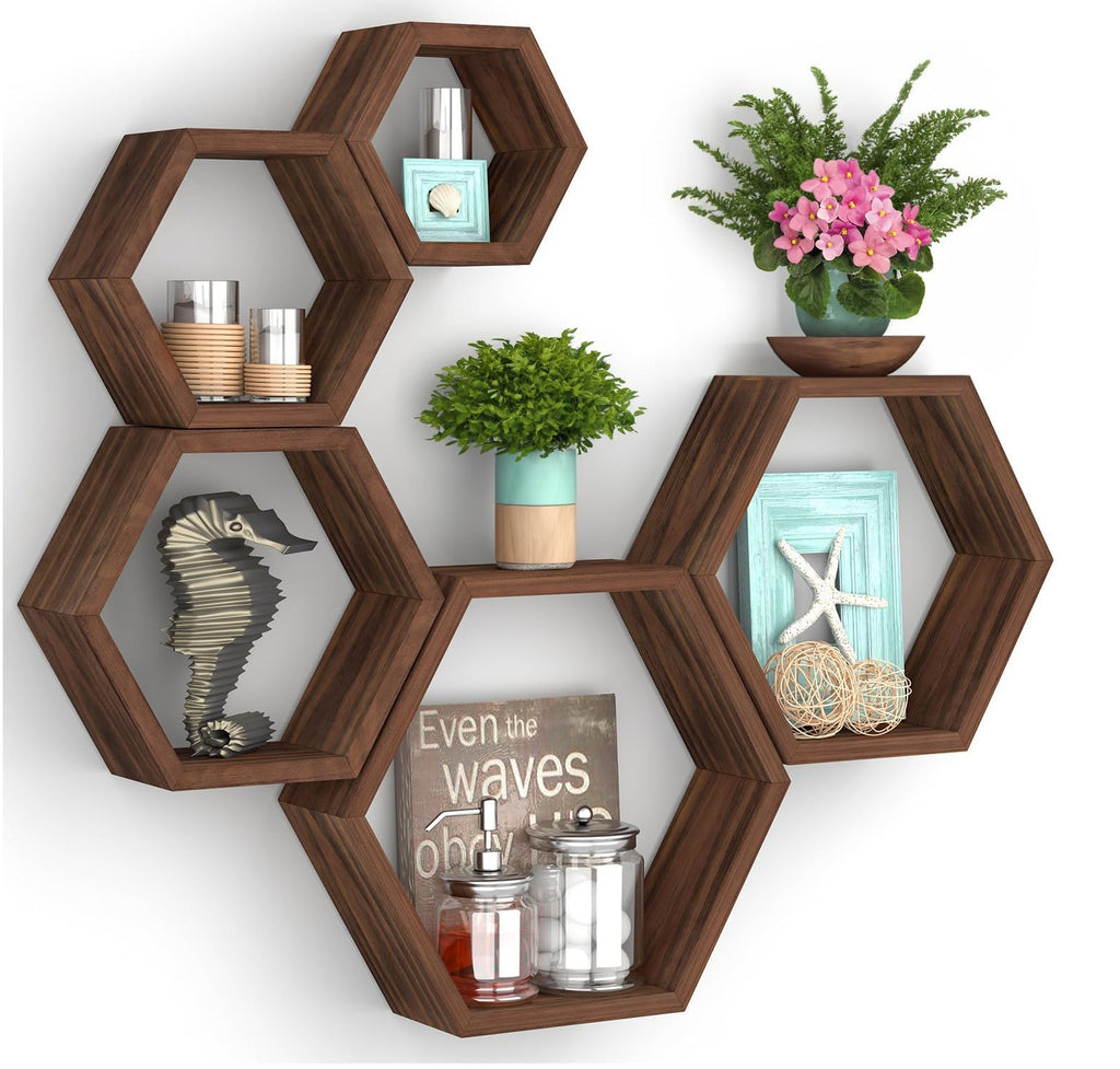 LUDORU – Étagère Murale Hexagonale en Bois « Nid d’Abeille »