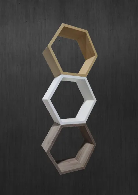 Étagères Murales Hexagonales – Design Géométrique Élégant en Bois