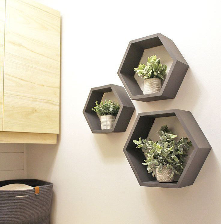 HexaHome– Lot de 3 Étagères Murales Hexagonales Flottantes