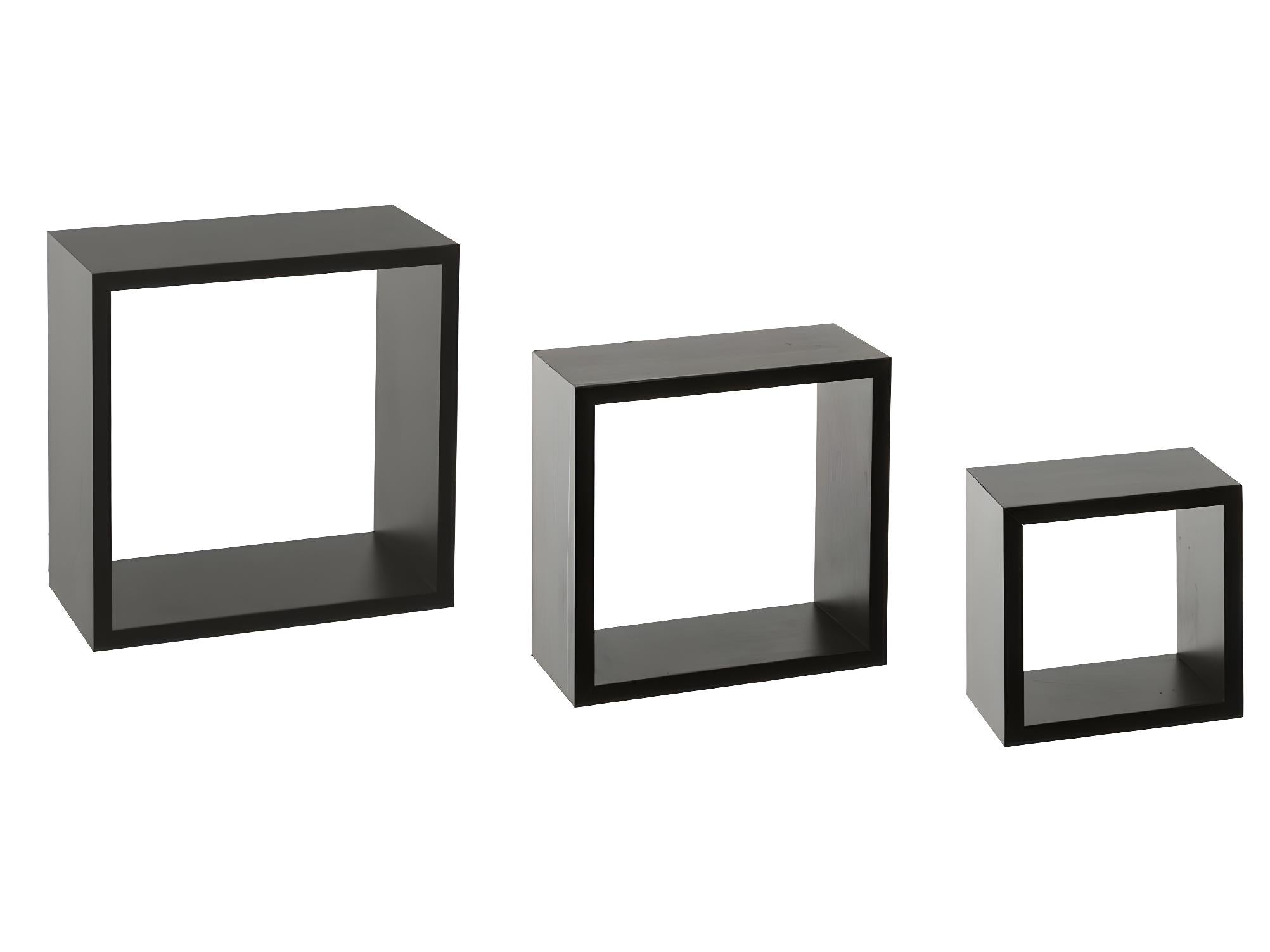 Lot de 3 Étagères murales flottantes Cubes coloris Noir Fixations invisibles