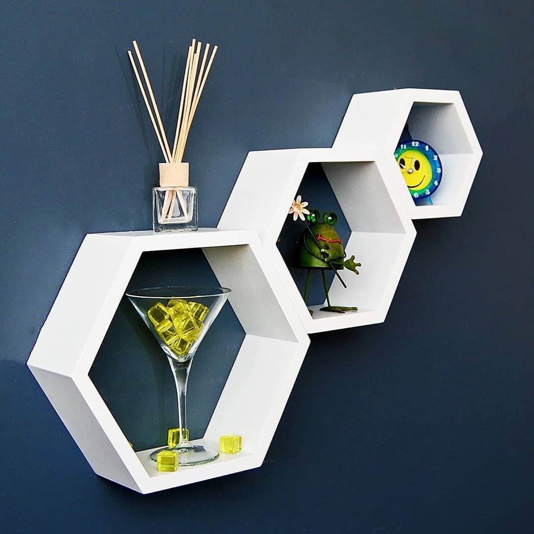 HexaHome– Lot de 3 Étagères Murales Hexagonales Flottantes